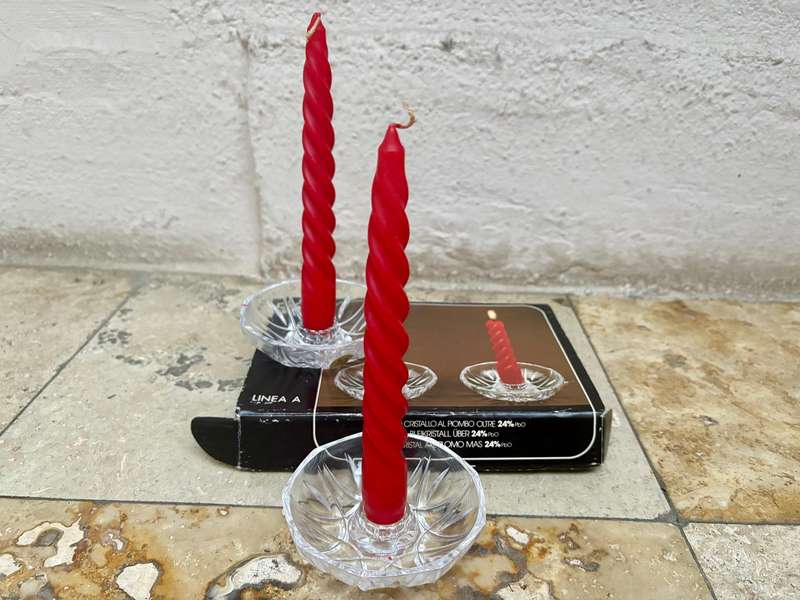 Vintage SET OF RCR, ROYAL CRYSTAL ROCK CANDLE HOLDERS, LEAD CRYSTAL Plus candles NIB