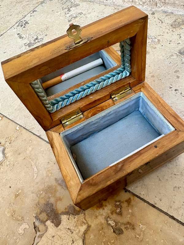 Vintage footed wood jewellery box small Spain