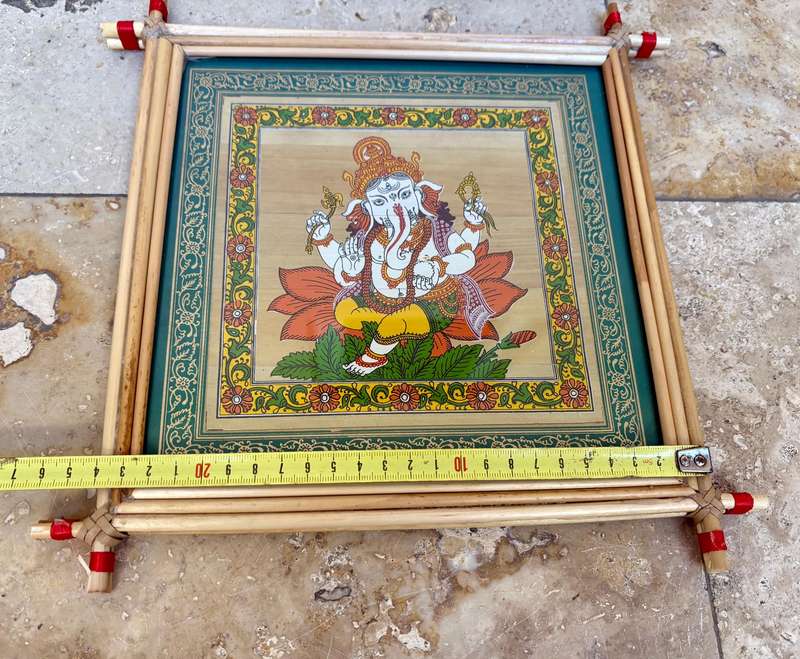 Lord Ganesha palm leaf painting in reed frame handmade