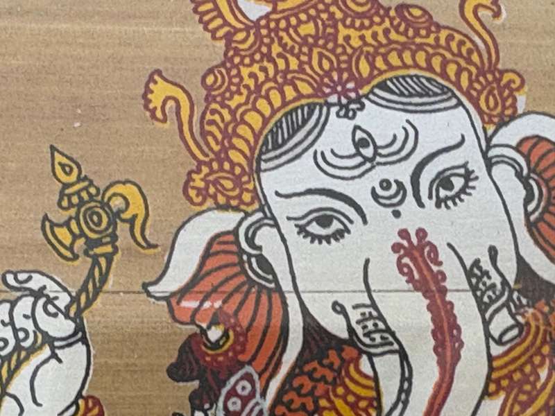 Lord Ganesha palm leaf painting in reed frame handmade