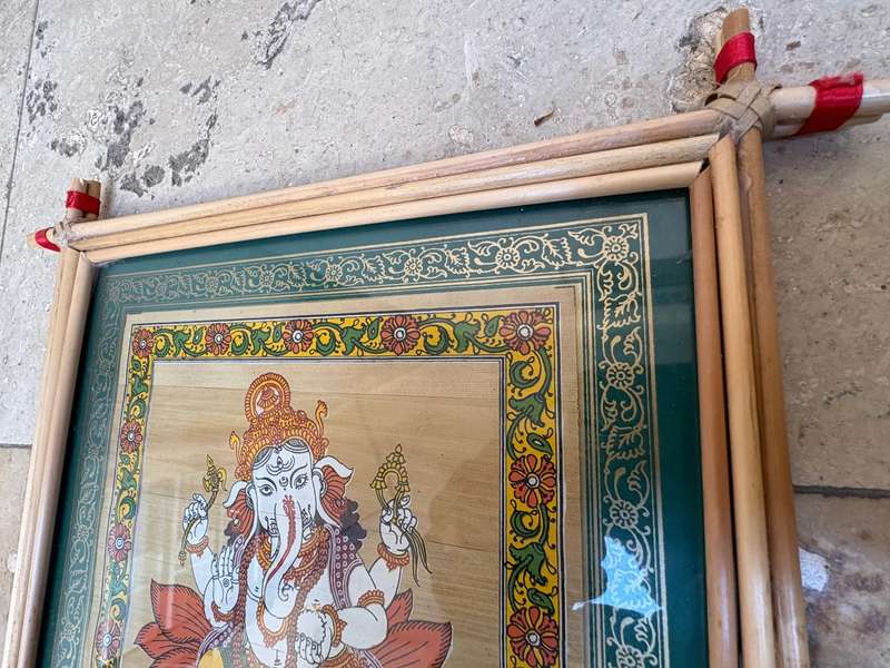 Lord Ganesha palm leaf painting in reed frame handmade