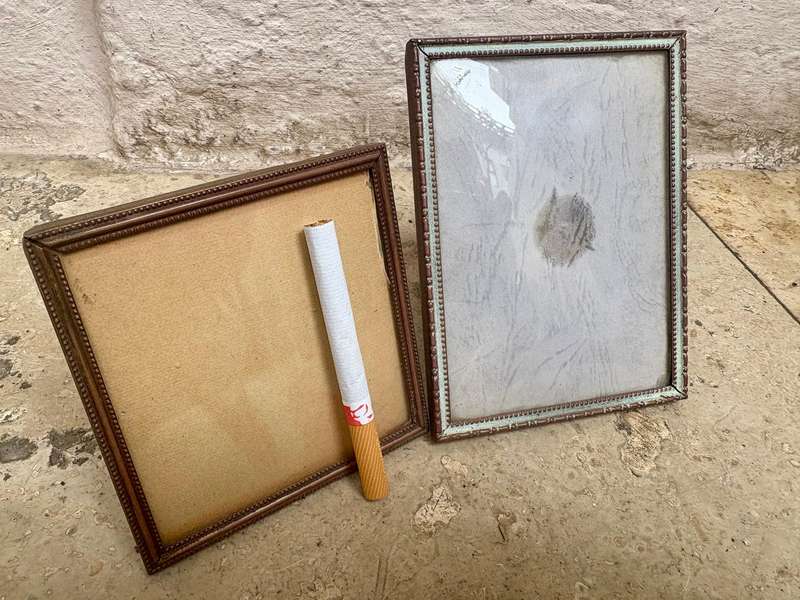 Vintage brass picture frames danish design convex glass