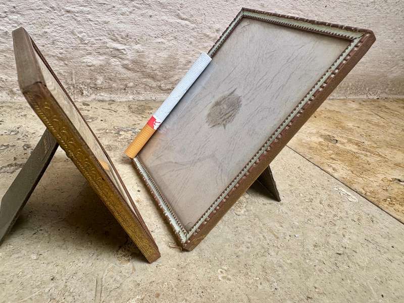 Vintage brass picture frames danish design convex glass