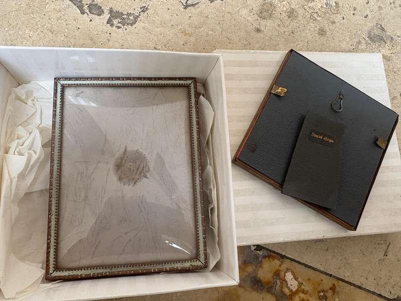Vintage brass picture frames danish design convex glass