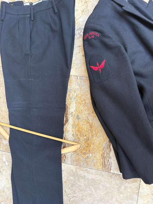 Vintage SA Navy winter uniform jacket and pants black wool 1970