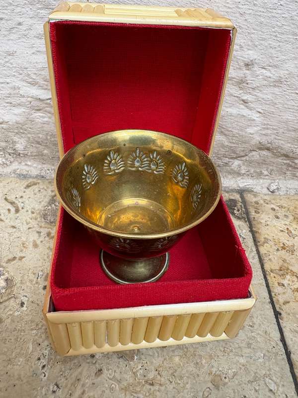 Vintage brass incense offering cup