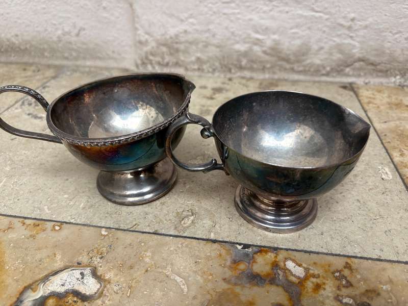 Vintage gravy bowl silver-plate on copper pair