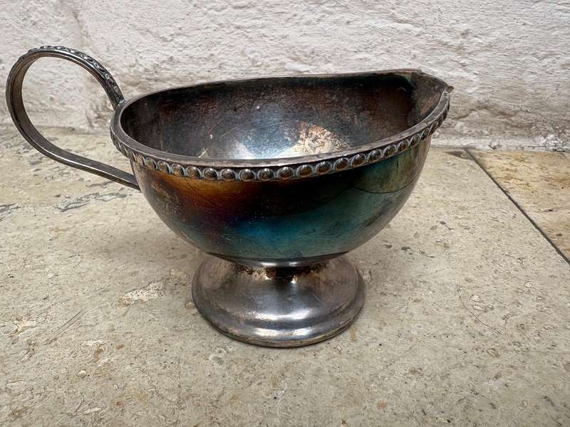 Vintage gravy bowl silver-plate on copper pair