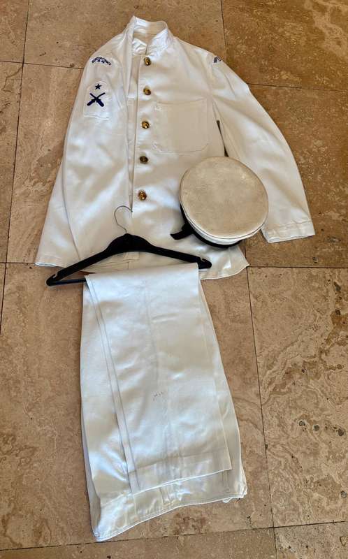 Vintage original SA Navy white uniform with buttons 1972 , navy prop hat