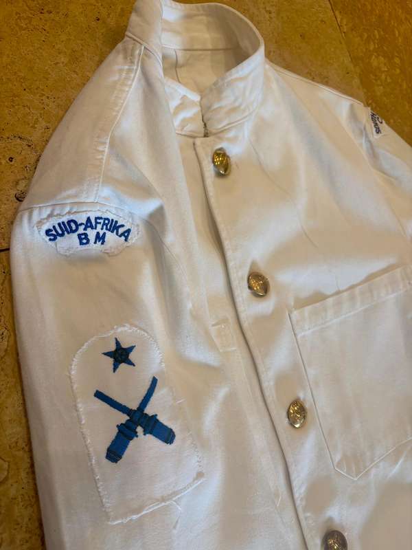 Vintage original SA Navy white uniform with buttons 1972 , navy prop hat
