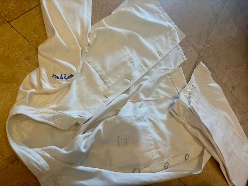 Vintage original SA Navy white uniform with buttons 1972 , navy prop hat