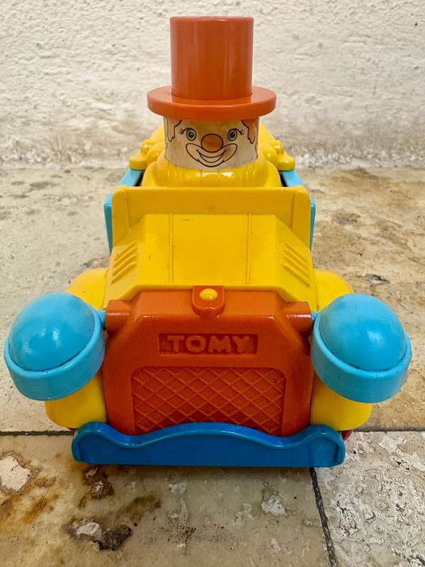 Vintage Tomy push and go car + ring a ding fuel pump 1985