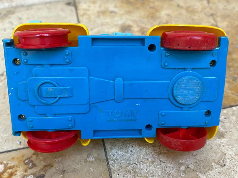 Vintage Tomy push and go car + ring a ding fuel pump 1985
