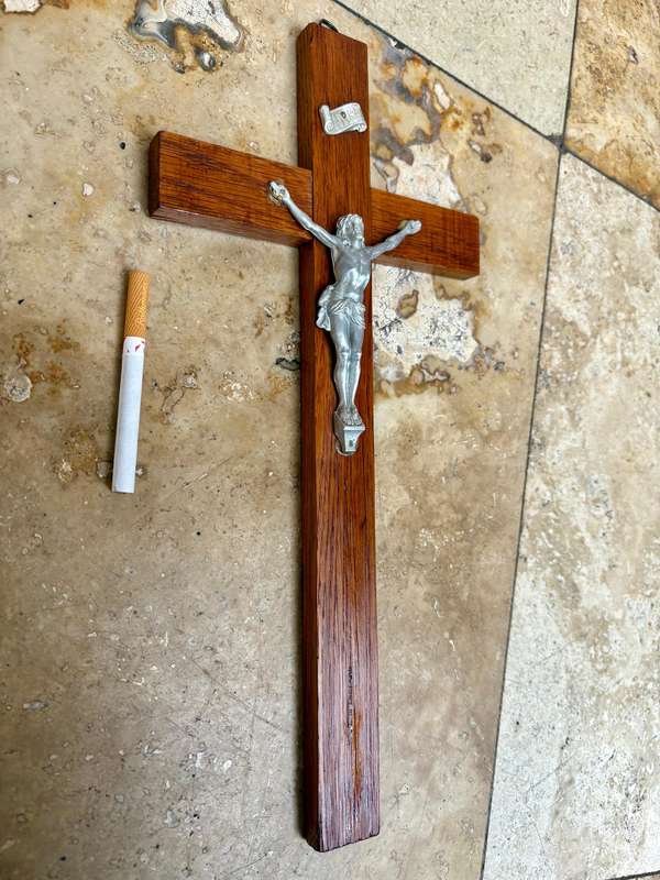 Vintage oak crucifix 35 cm wall mount