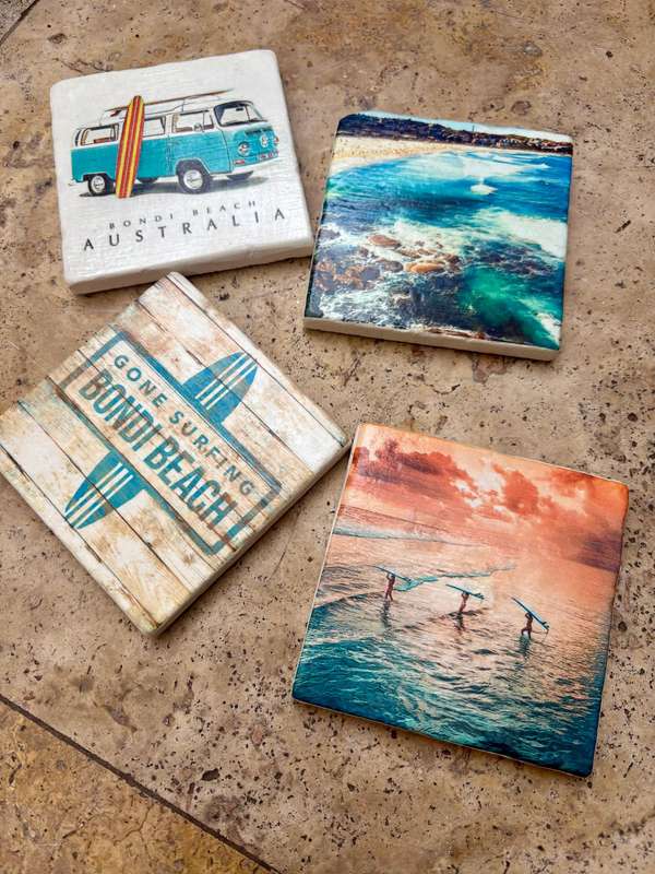 Bondi beach surf tile  coaster set of 4 , sandy bay designs