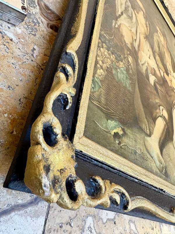 Vintage Esteban Murillo painting print in ornate wood frame Children eating grapes and a melon