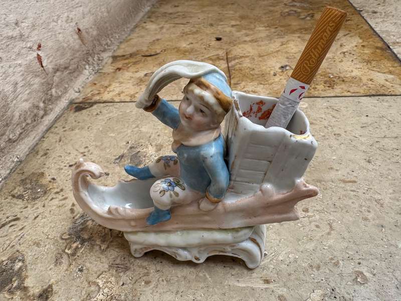 Vintage 19th Century German Ceramic Match Striker Conta & Boehmes sleigh