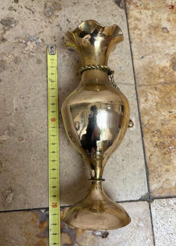 Vintage Brass vase Rope tassel detail 20 cm