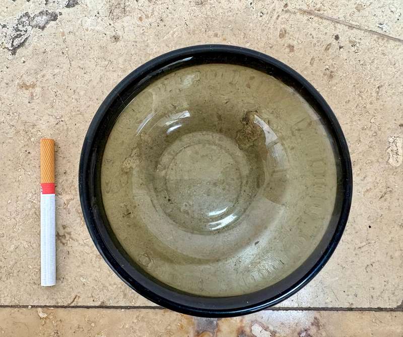 Vintage Fuga Orrefors bowl smoky charcoal clear heavy glass Sweden signed
