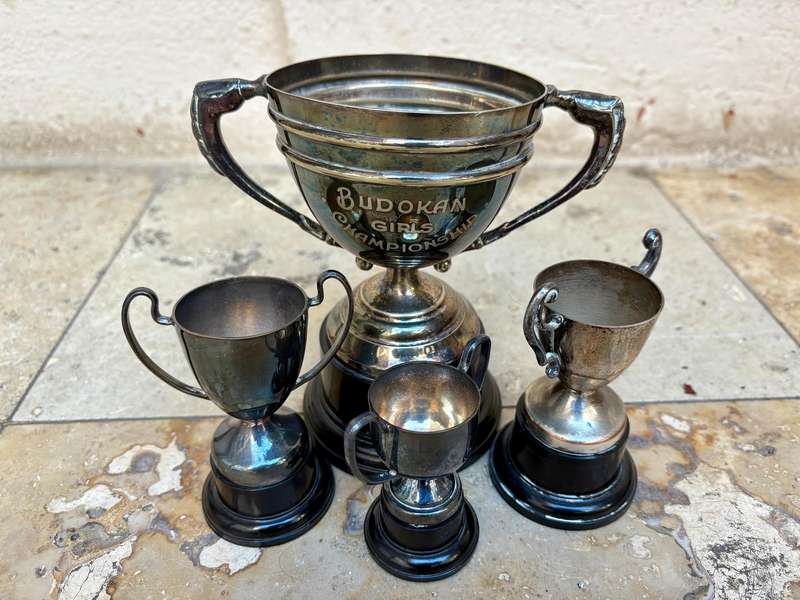 Vintage trophy medium  with 3 small blank trophies epns