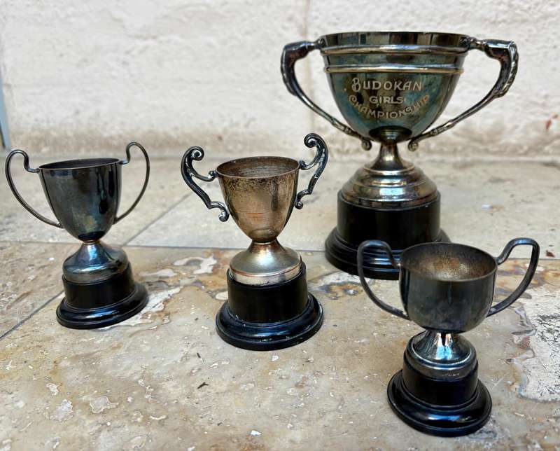 Vintage trophy medium  with 3 small blank trophies epns
