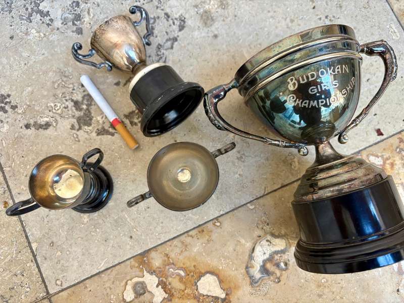 Vintage trophy medium  with 3 small blank trophies epns