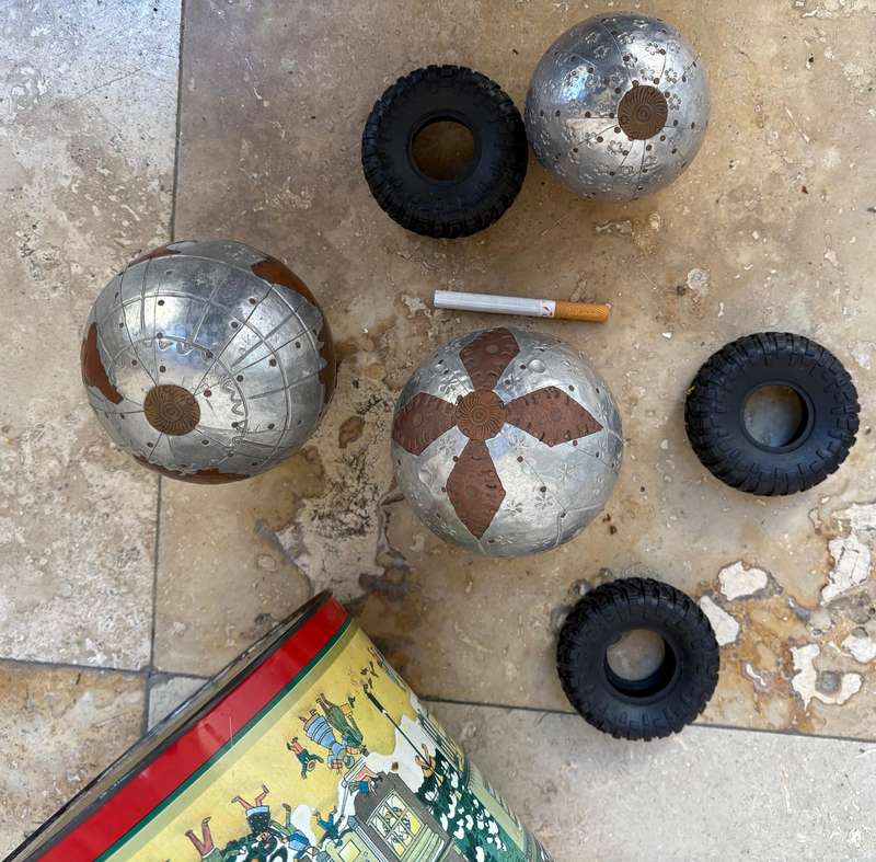 3 decorative ball orb spheres hammered metallic copper detail
