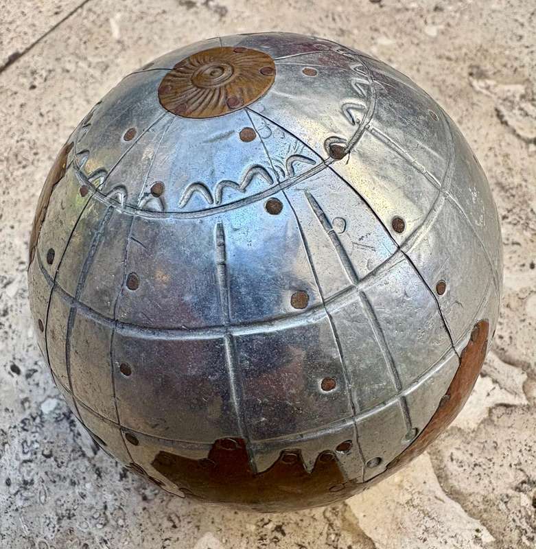 3 decorative ball orb spheres hammered metallic copper detail