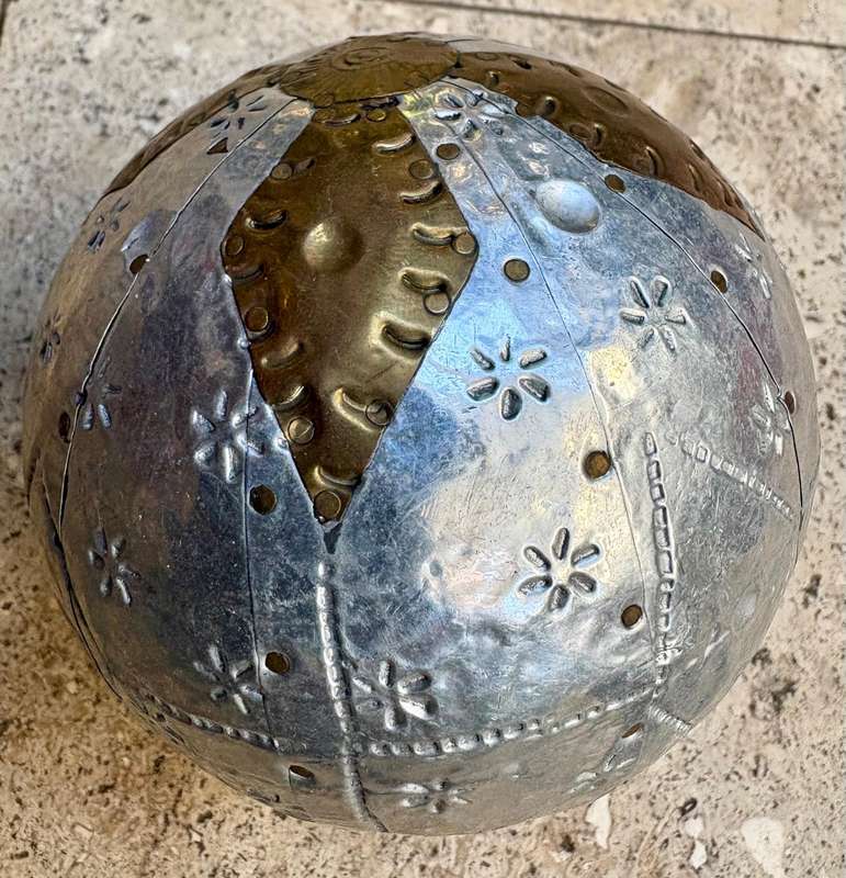 3 decorative ball orb spheres hammered metallic copper detail