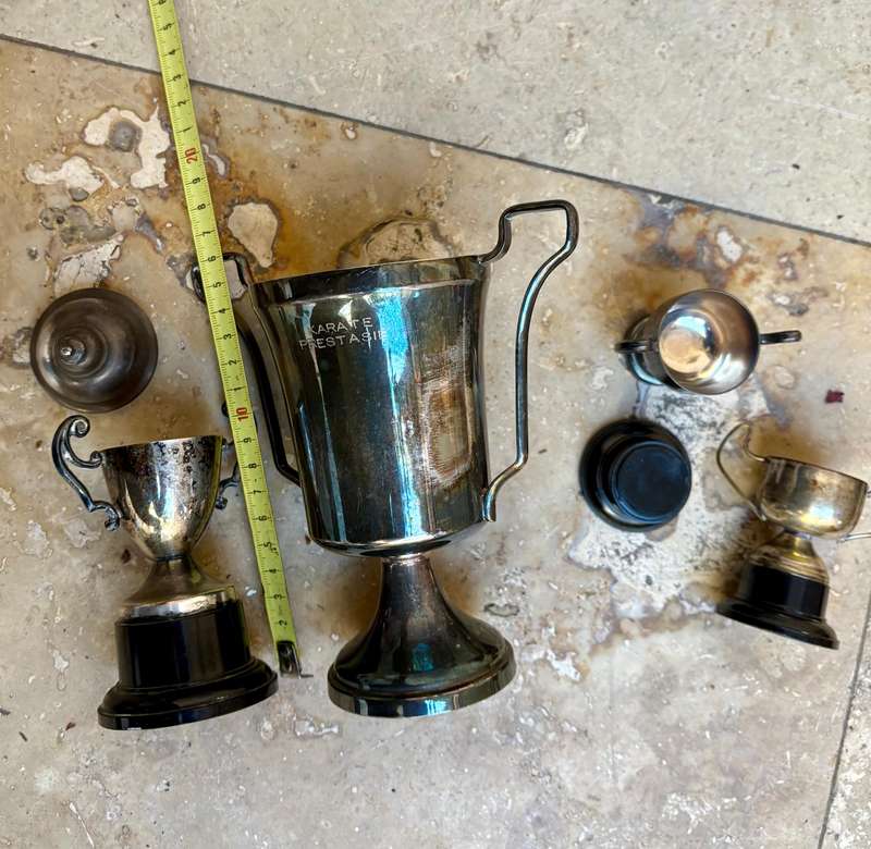 Vintage trophy medium with 3 small blank trophies epns