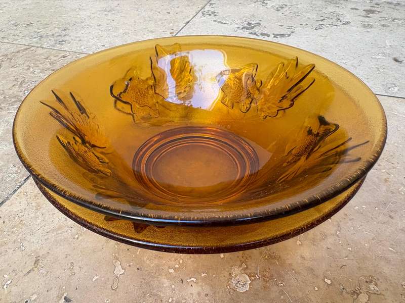 Vintage Pasari Indonesian Amber Glass Goldfish Koi Bowl Pair of 2