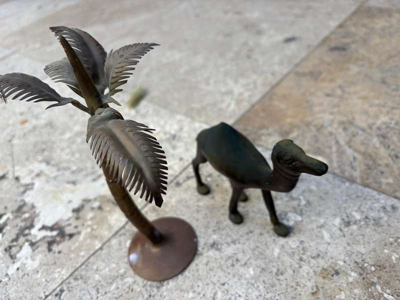 Vintage brass palm tree brass camel pair