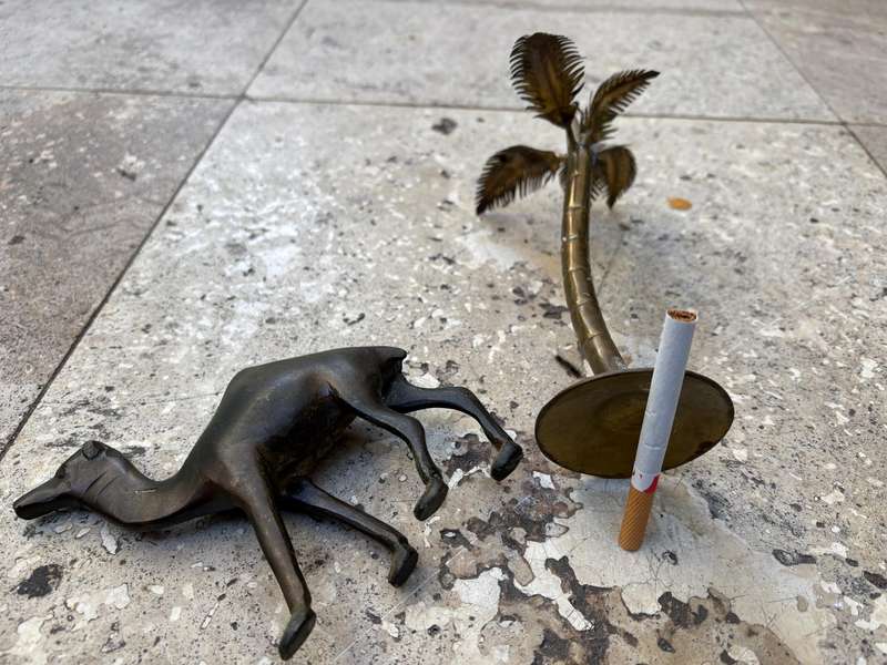 Vintage brass palm tree brass camel pair