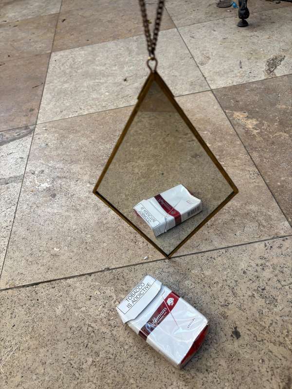 Vintage retro brass frame diamond shape mirror with velvet backing