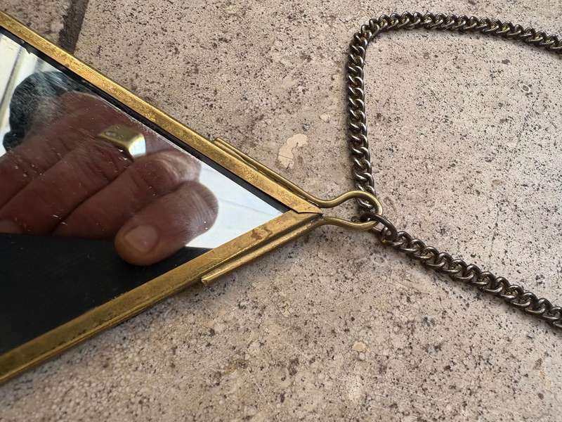 Vintage retro brass frame diamond shape mirror with velvet backing