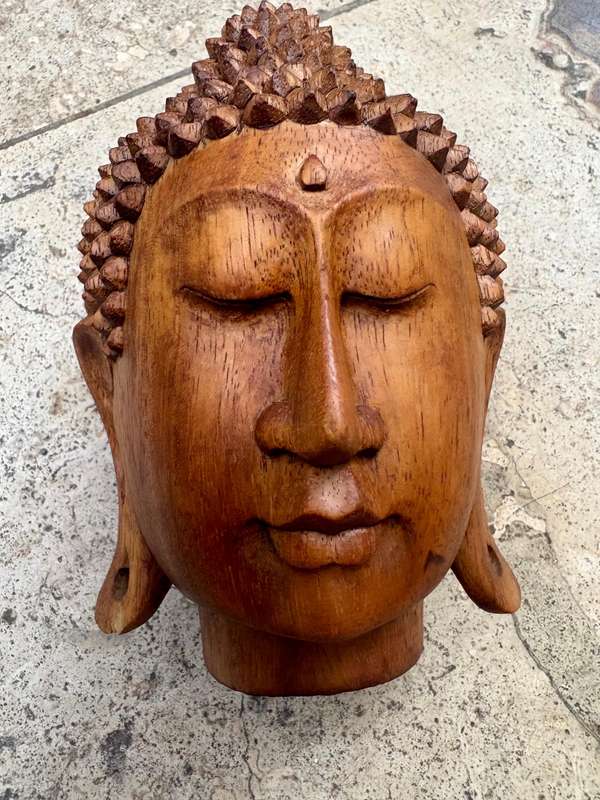 Bali wood Buddha head hand carved sculpture statue for zen in space ,
