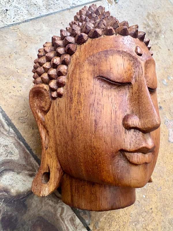 Bali wood Buddha head hand carved sculpture statue for zen in space ,