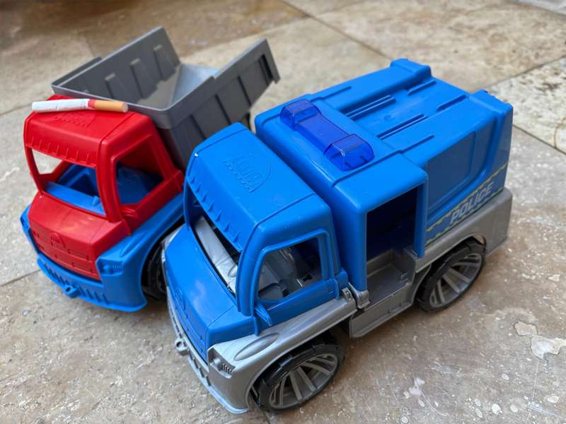 Lena dump truck Lena Police car Pair hard plastic toys Germany