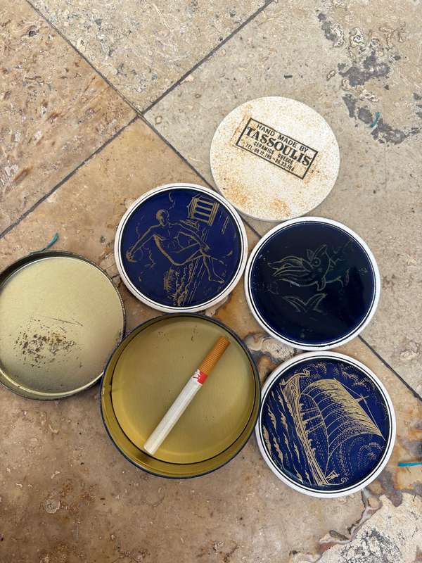 Vintage Tassoulis Greek ceramic porcelain hand made coaster set of 4