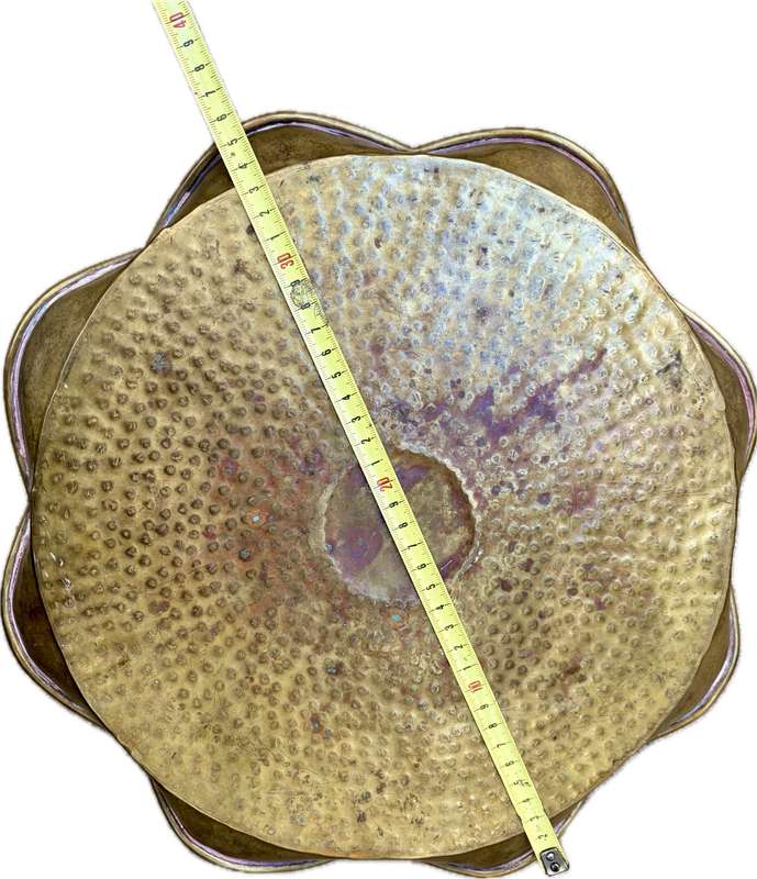 Vintage scalloped brass round tray , hammered 35 cm