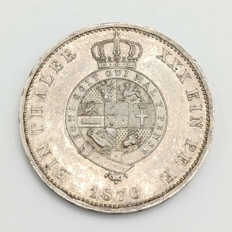 1870 German States Mecklenburg-Strelitz Silver One Thaler - Proof/Prooflike