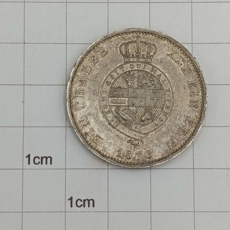 1870 German States Mecklenburg-Strelitz Silver One Thaler - Proof/Prooflike