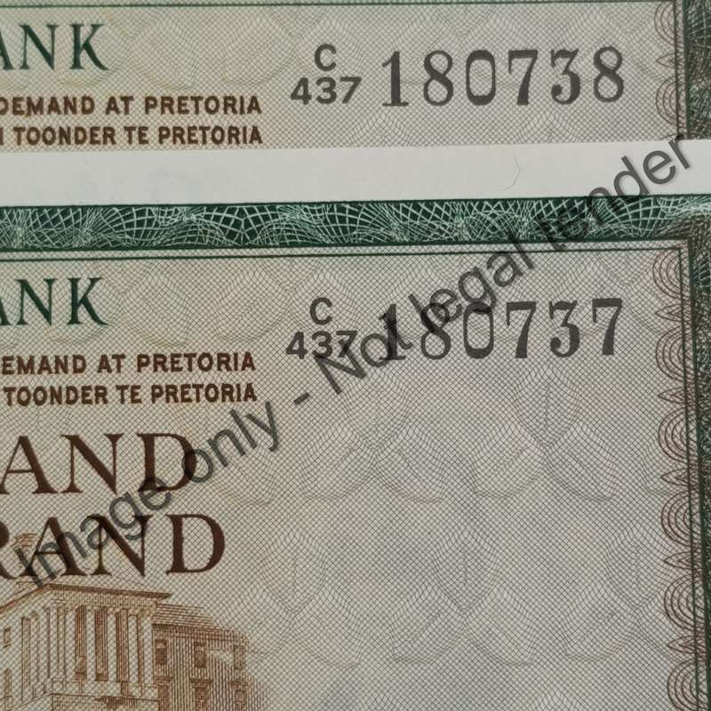 TW de Jongh set of 2 uncirculated R10 banknotes with consecutive numbers