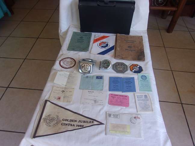 Collection of vintage MG car memorabilia