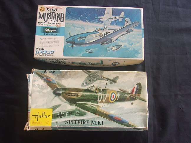 Hasegawa 1:72 scale Mustang & Heller Spitfire model plane kits for 1 bid