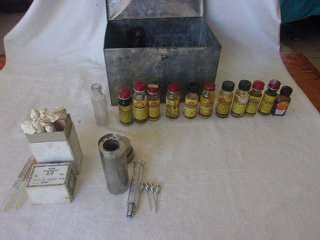 Vintage galvanised medical box with medical items