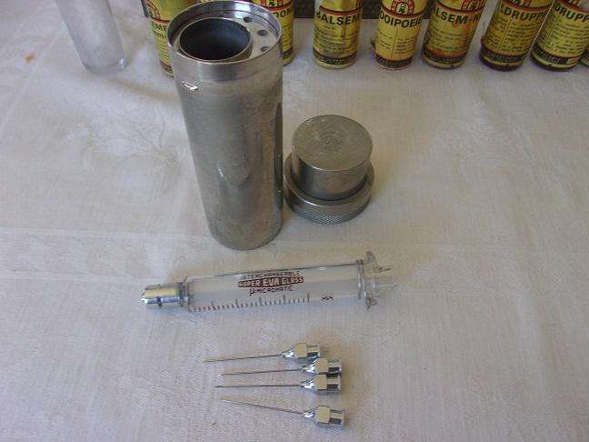 Vintage galvanised medical box with medical items