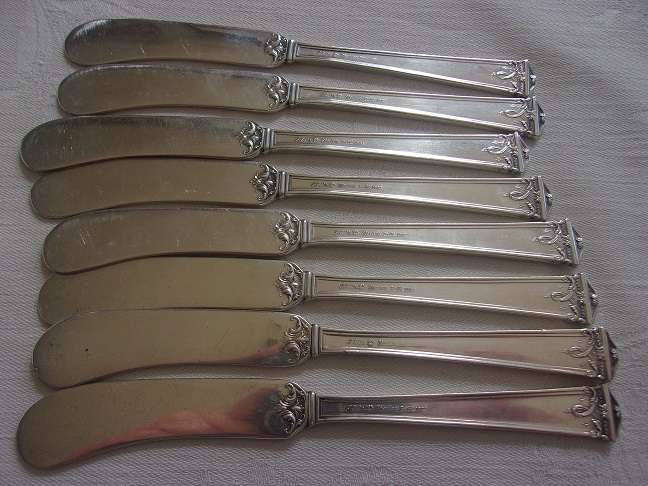 8 International Silver Co Sterling silver butter spreader knives - 203.2g silver weight