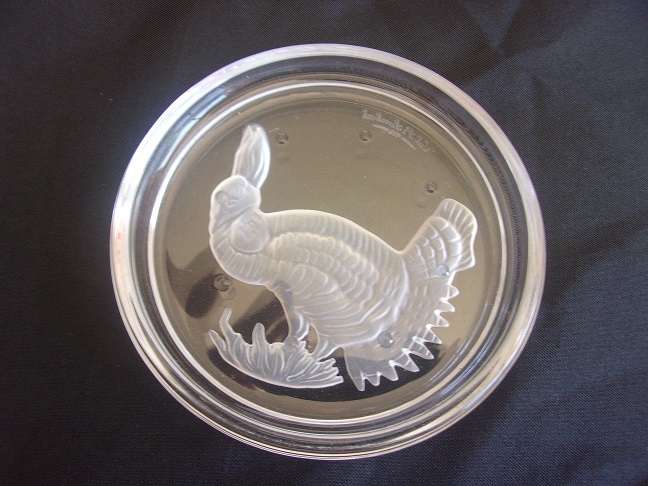 Boxed set of 6 Val-St.Lambert etched crystal coasters - birds