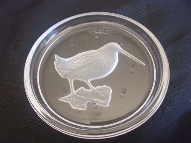 Boxed set of 6 Val-St.Lambert etched crystal coasters - birds